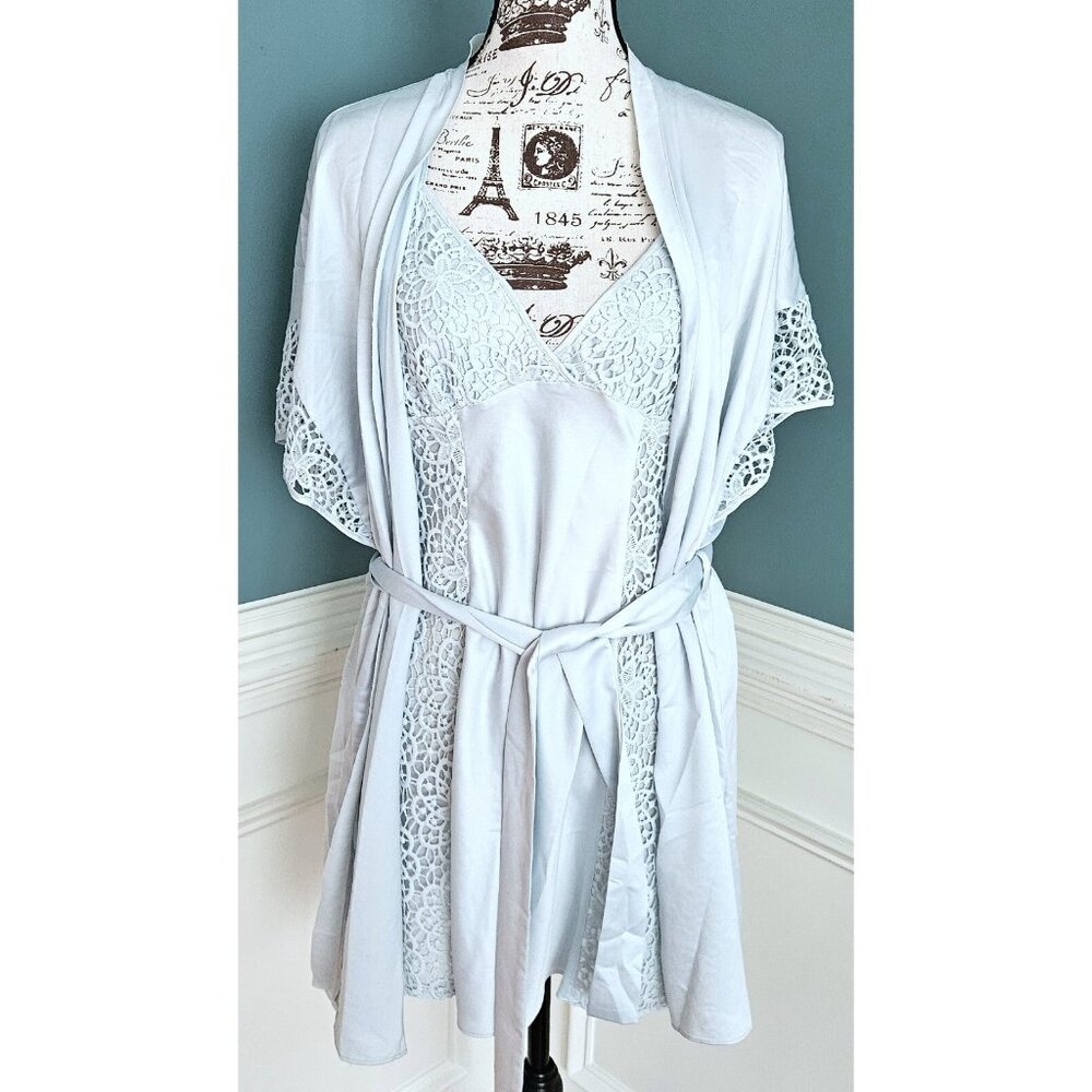 Rya Collection L Robe & Chemise Light Aqua Lace Set